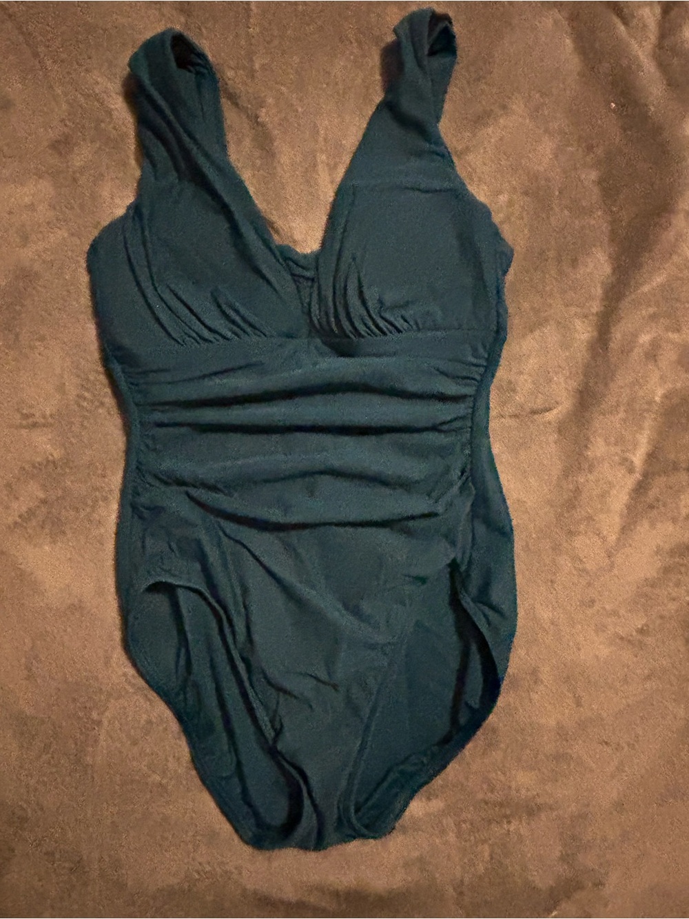 Lands' End Deep Teal V-Neck One-Piece Swimsuit